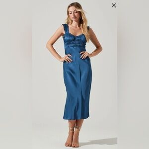 ASTR the Label Elegant Blue Satin Midi Dress